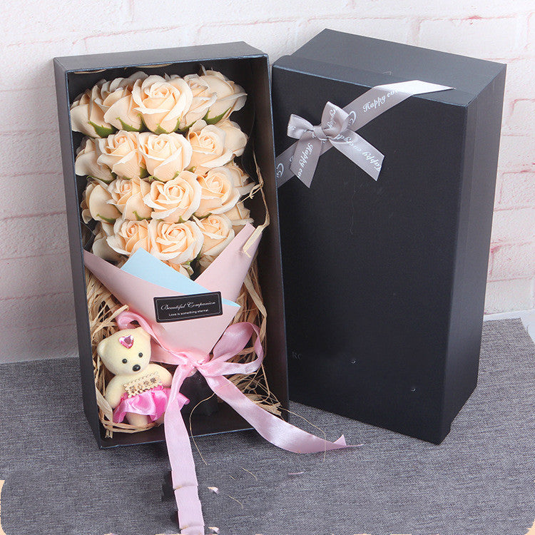Bouquet of Flowers With A Teddy Bear And Gift Box