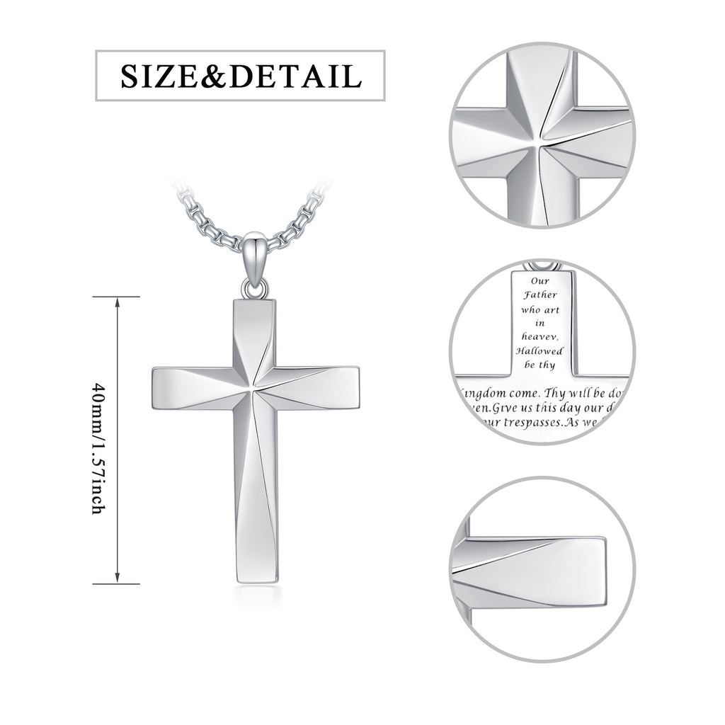 Sterling Silver Cross Pendant Necklace With Bible Verse