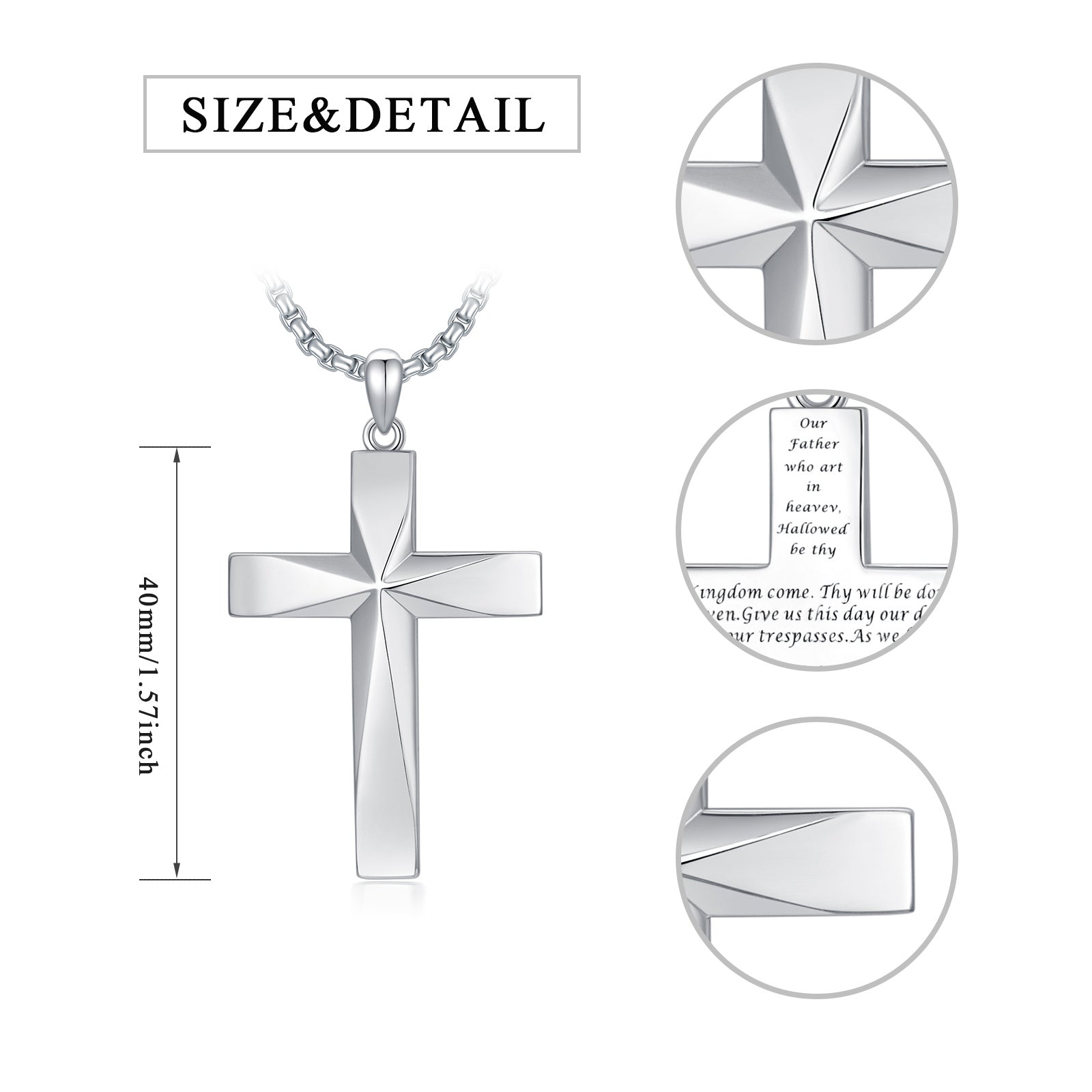 Sterling Silver Cross Pendant Necklace With Bible Verse