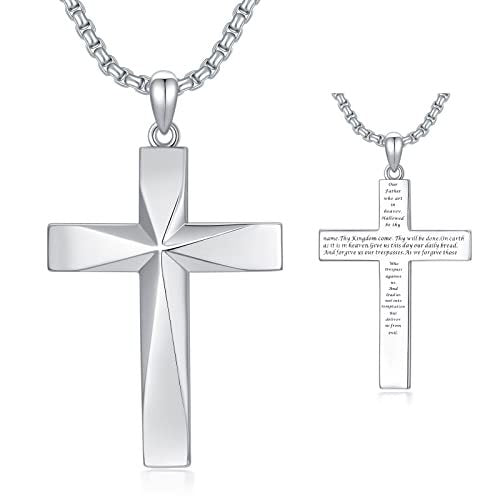 Sterling Silver Cross Pendant Necklace With Bible Verse