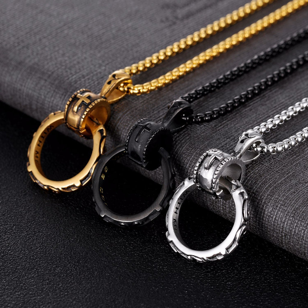 Circle Pendant Cross Titanium Steel Necklace