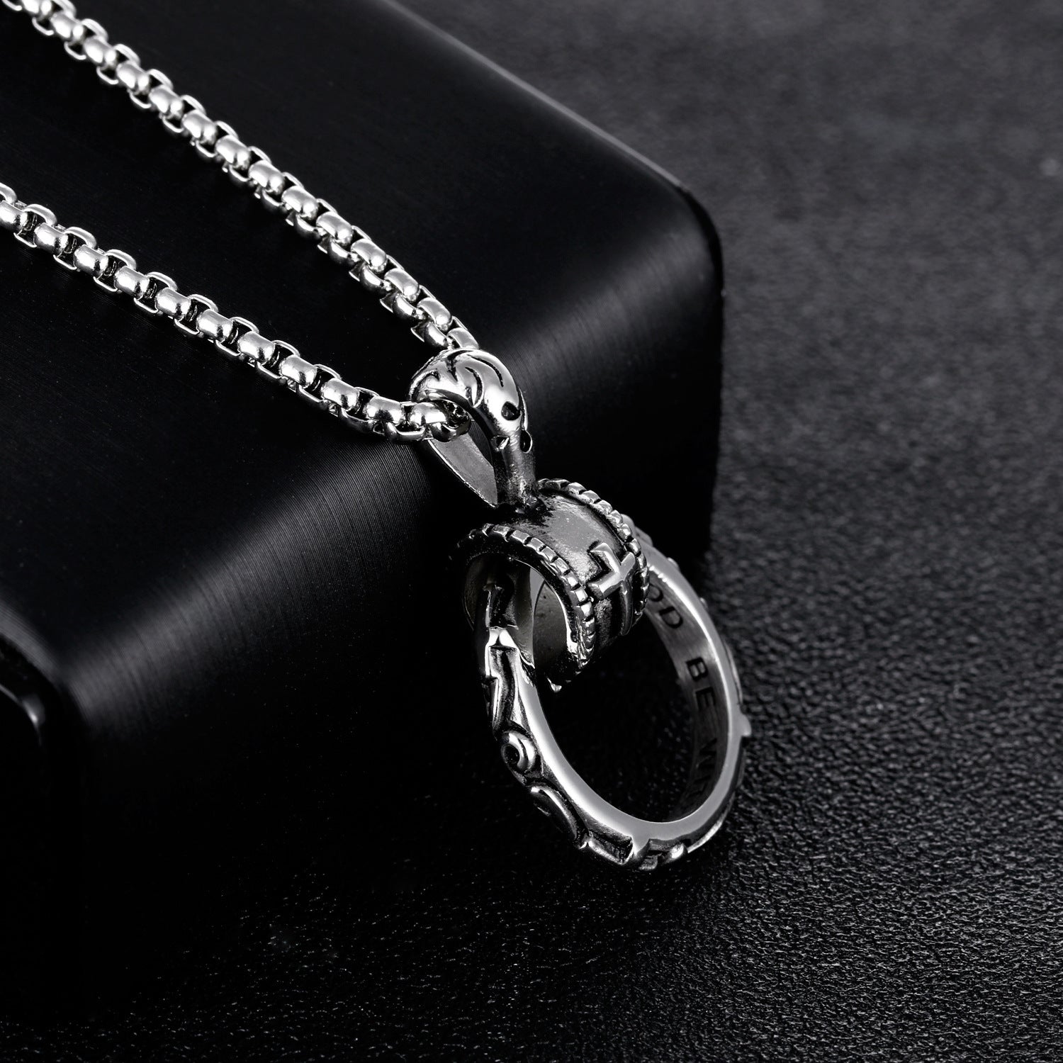 Circle Pendant Cross Titanium Steel Necklace