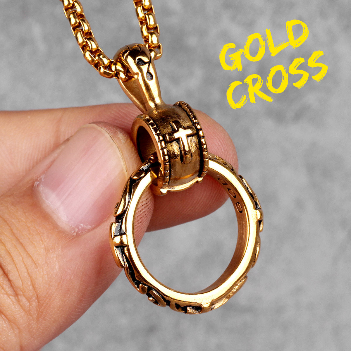 Circle Pendant Cross Titanium Steel Necklace