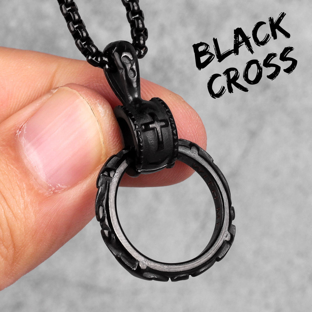 Circle Pendant Cross Titanium Steel Necklace