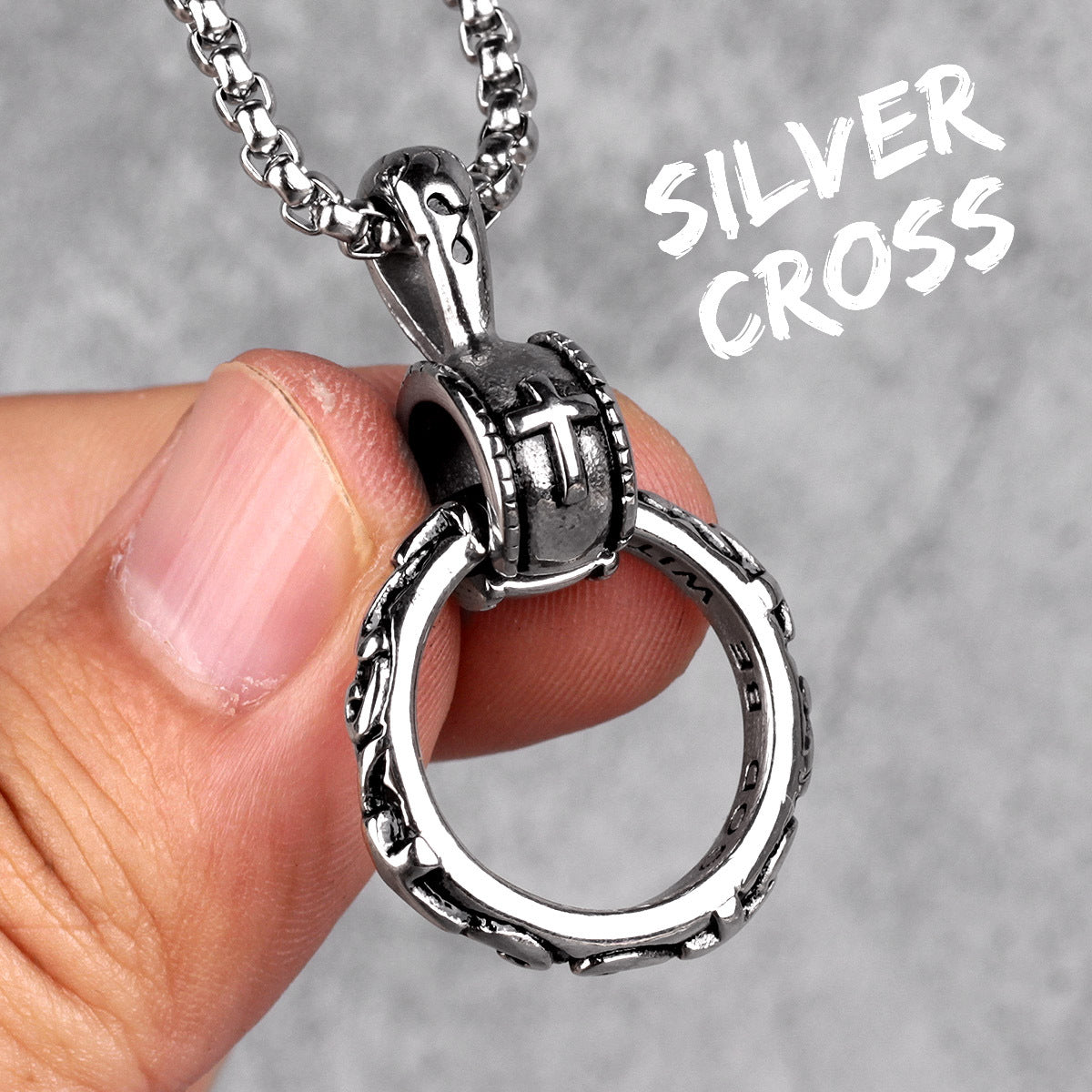 Circle Pendant Cross Titanium Steel Necklace