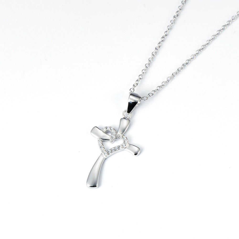 Sterling Silver Love Diamond Cross Necklace
