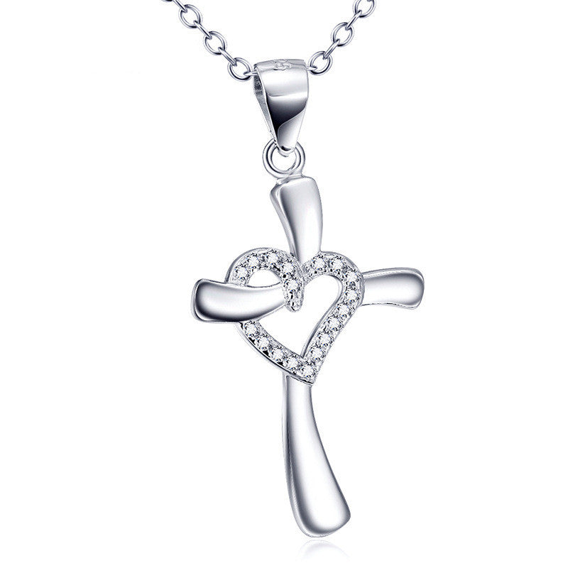 Sterling Silver Love Diamond Cross Necklace