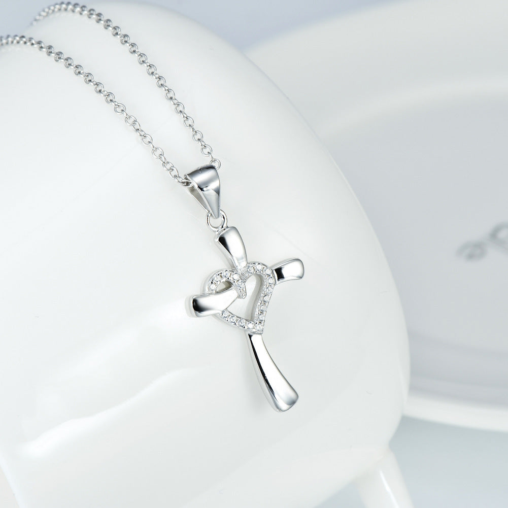 Sterling Silver Love Diamond Cross Necklace