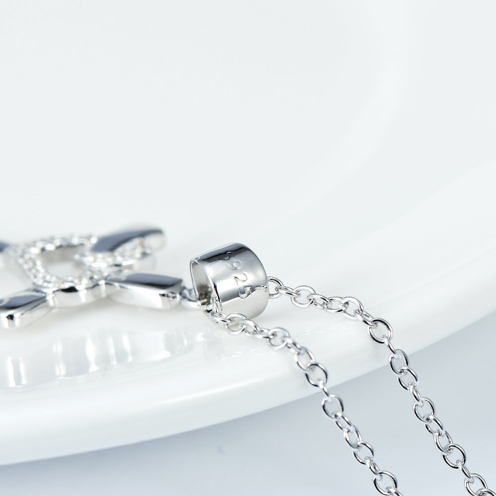 Sterling Silver Love Diamond Cross Necklace