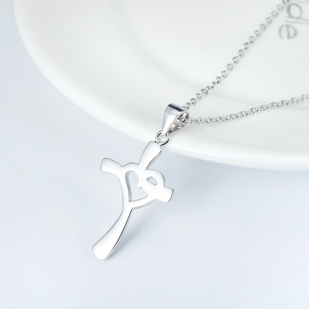 Sterling Silver Love Diamond Cross Necklace