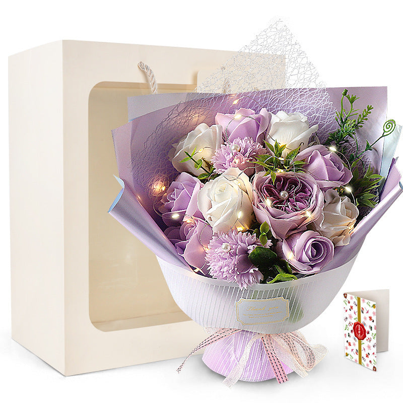 Bouquet of soap carnations flowers with LED lights