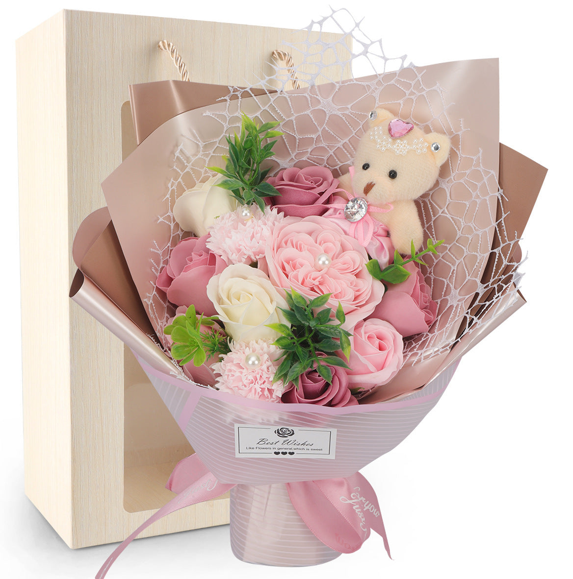 Bouquet of soap carnations flowers with LED lights