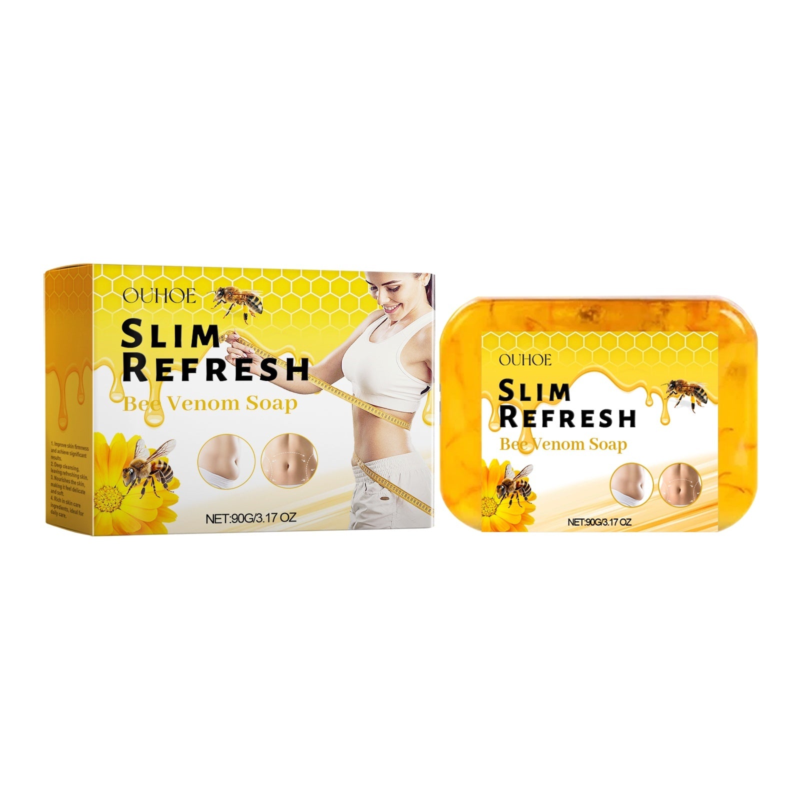 Slimming Soap With Glycerin, Bee Venom, Shea Butter, Nicotinamide, Vitamin E.