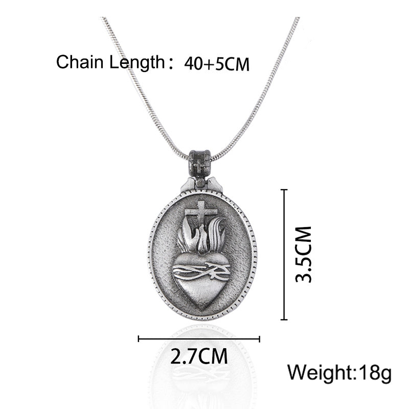 Jesus Sacred Heart Cross Pendant Necklace Ring Jewelry Set