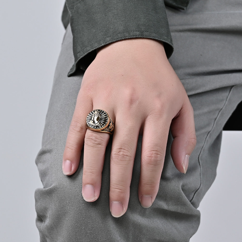 Prayer Hands Stainless Steel Ring