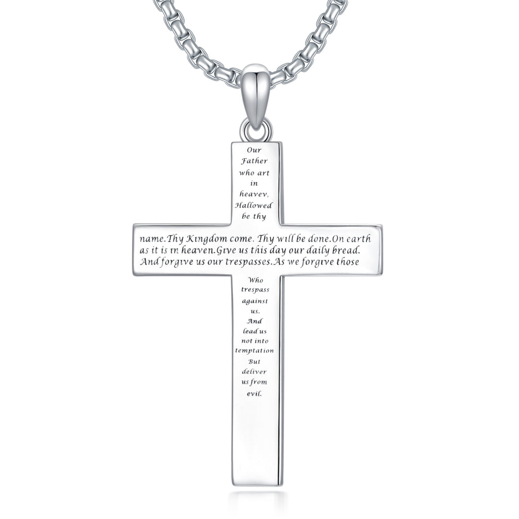 Sterling Silver Cross Pendant Necklace With Bible Verse