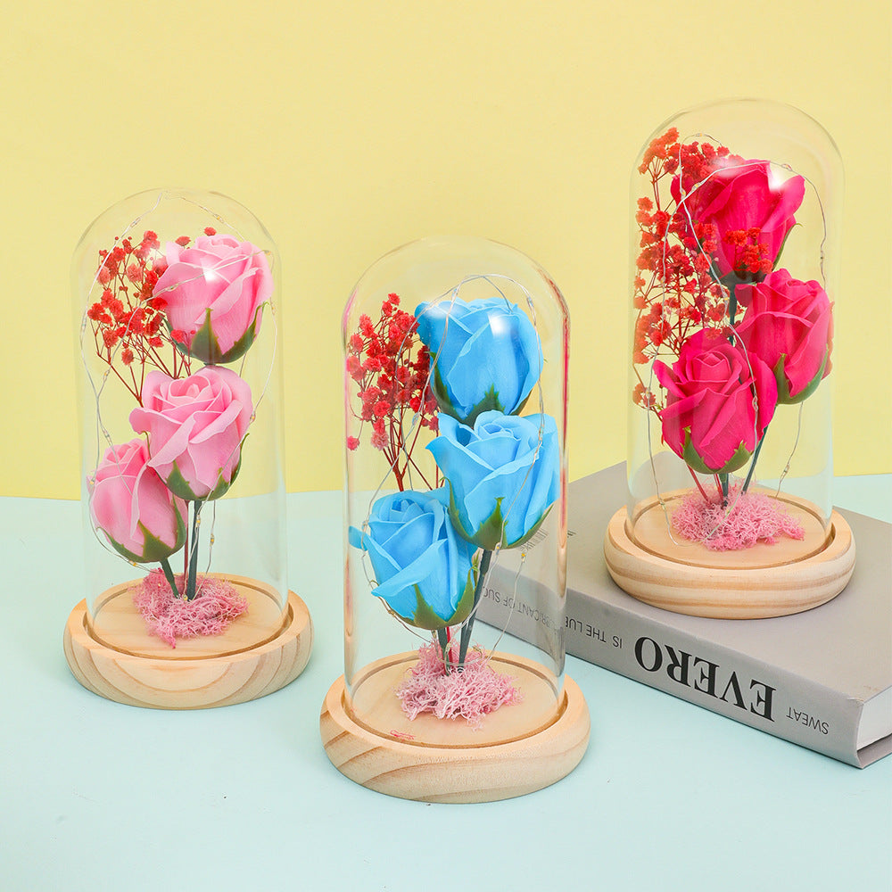 Soap Flower Bouquet In A Glass Dome