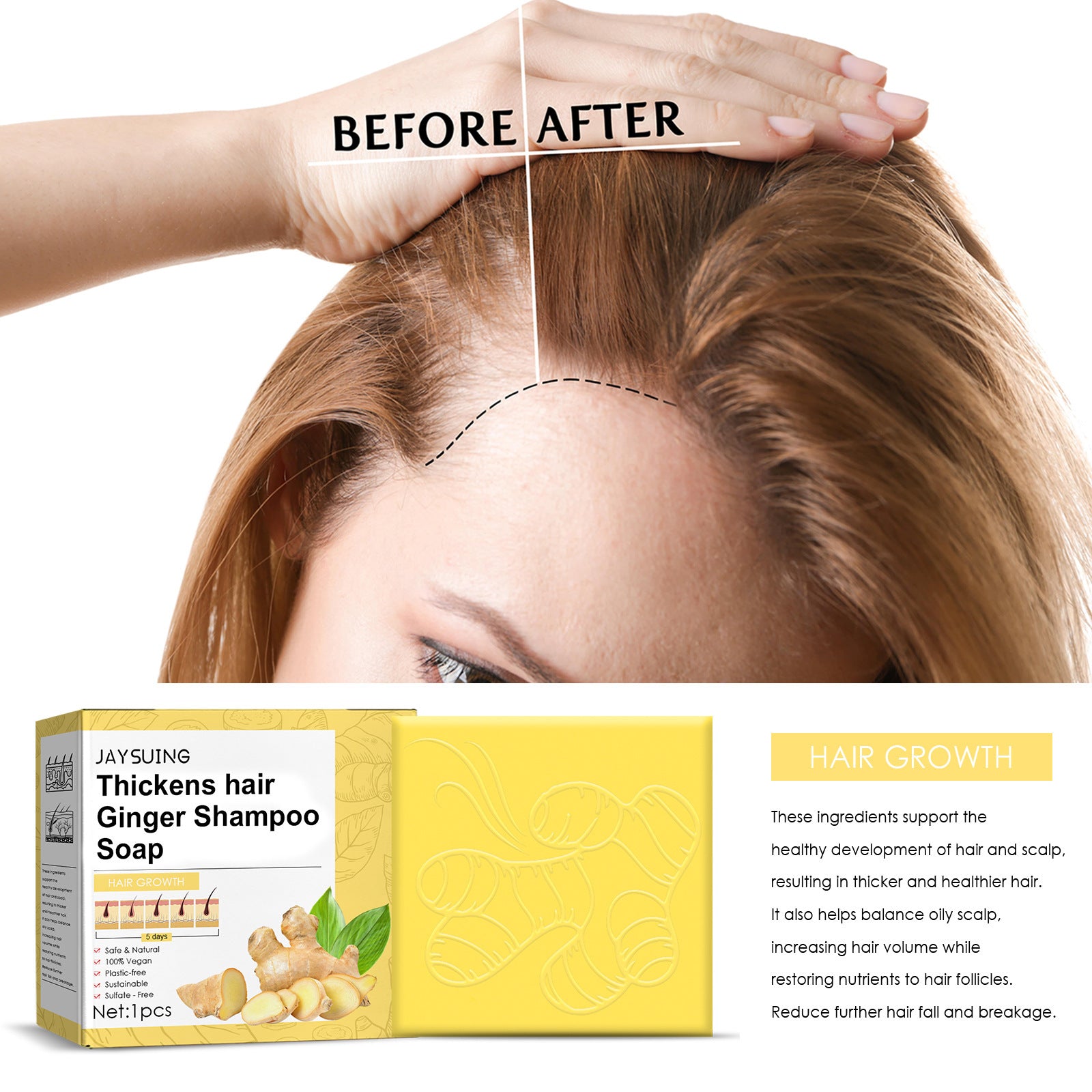 Ginger Thickening Hair Shampoo Soap With Rice Protein, Angelica Extract And Wheat Germ