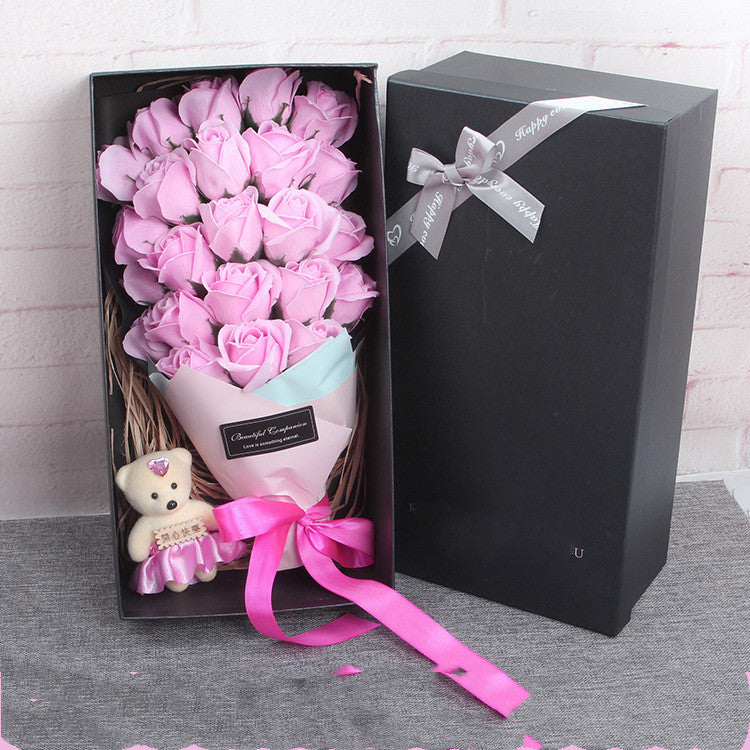 Bouquet of Flowers With A Teddy Bear And Gift Box