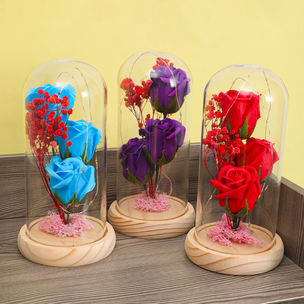 Soap Flower Bouquet In A Glass Dome