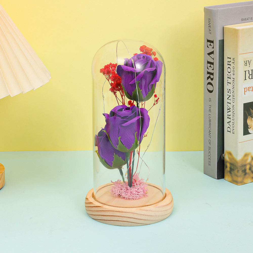 Soap Flower Bouquet In A Glass Dome