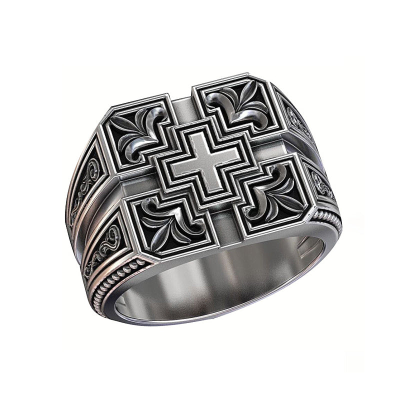 Plated Carved Cross Ring