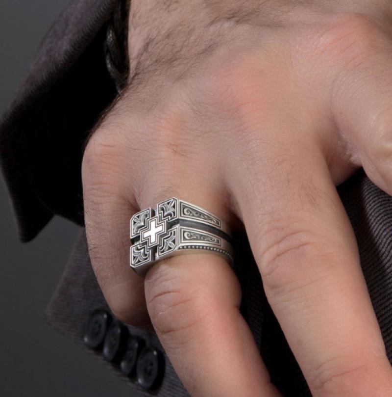 Plated Carved Cross Ring