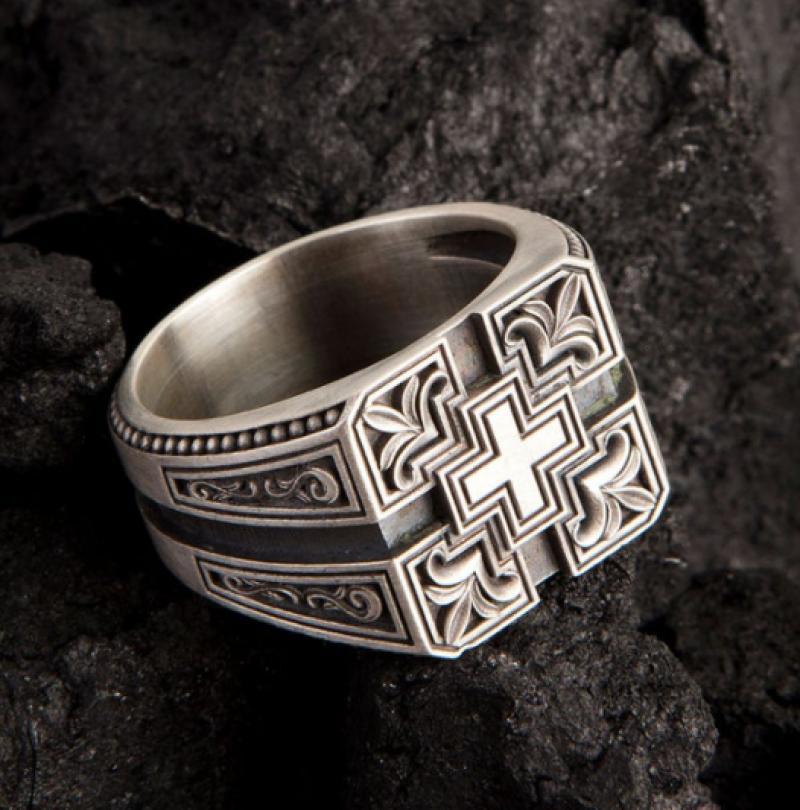 Plated Carved Cross Ring