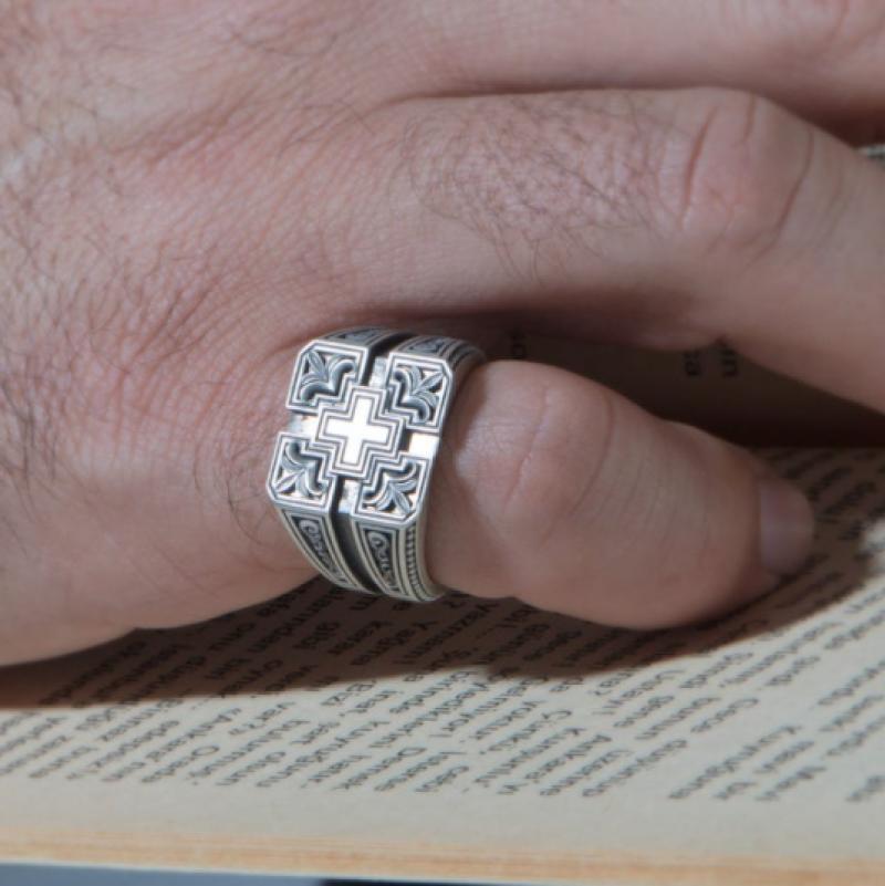 Plated Carved Cross Ring