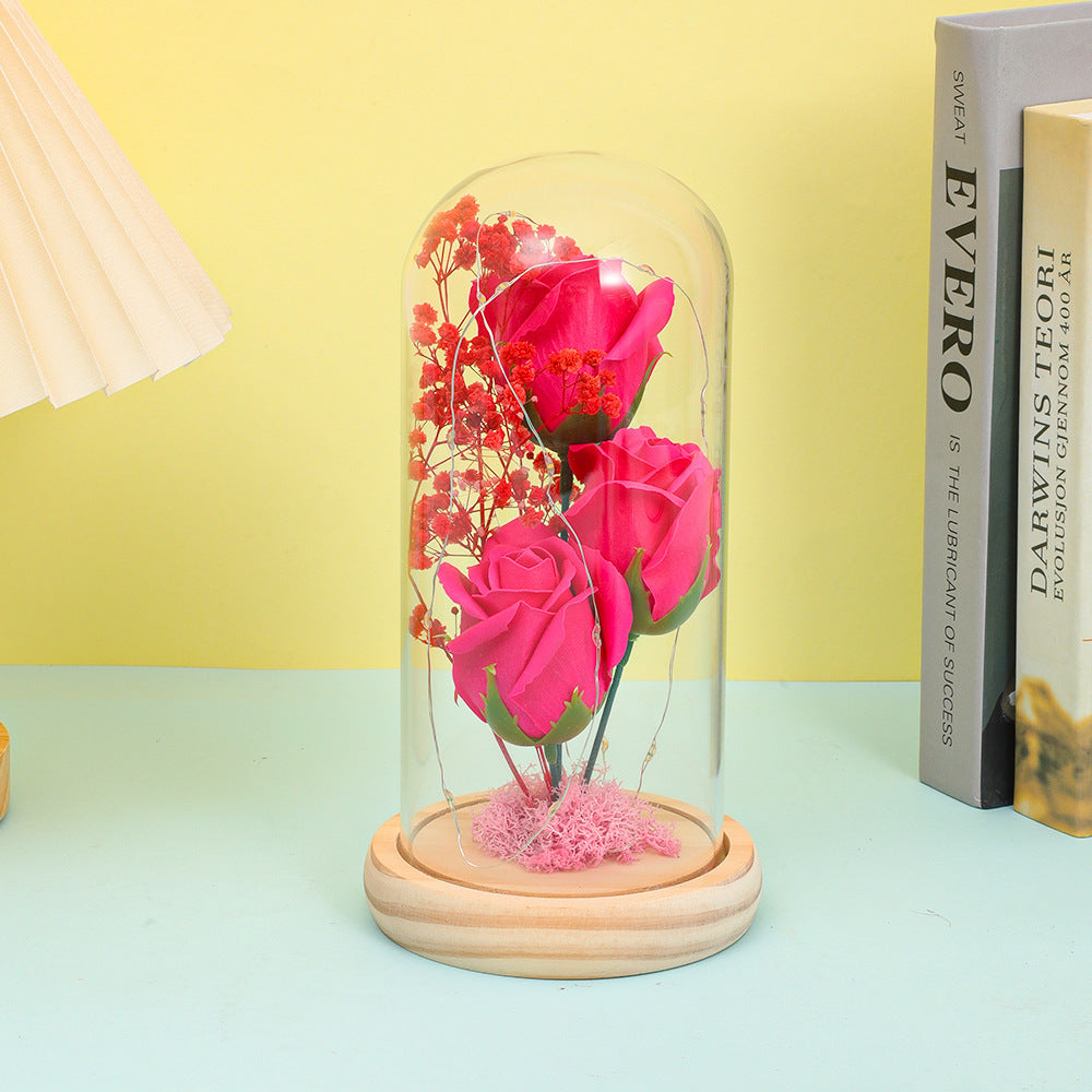 Soap Flower Bouquet In A Glass Dome