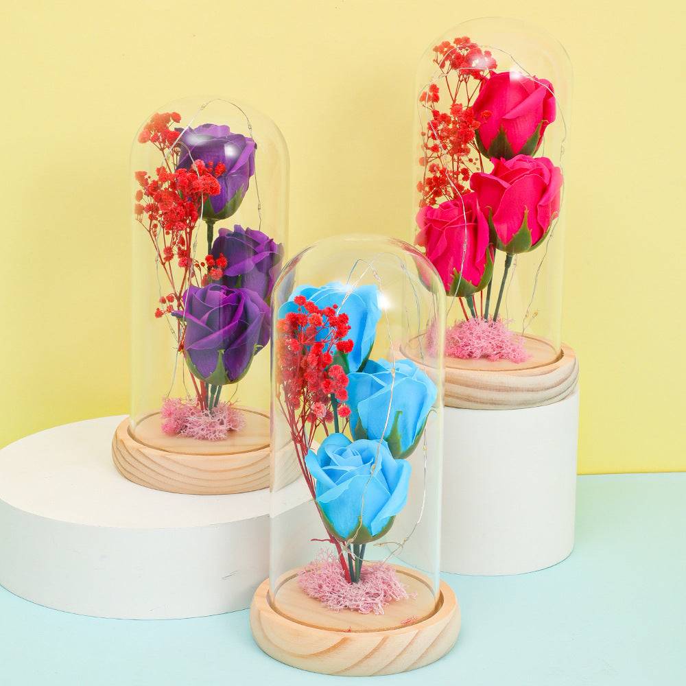 Soap Flower Bouquet In A Glass Dome