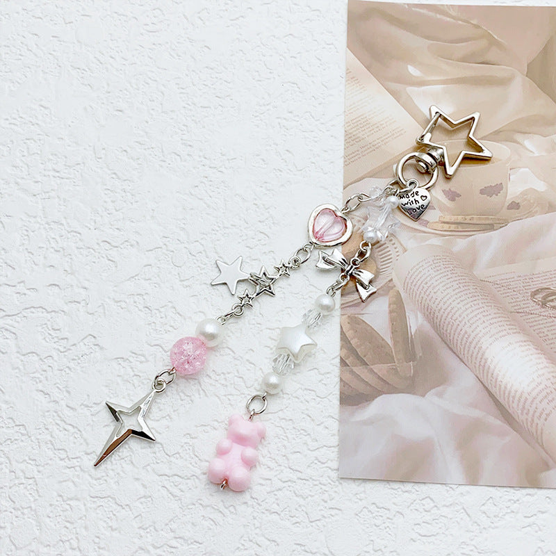 Beaded Bow Love Cross Keychain