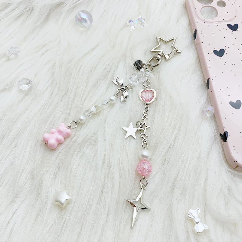 Beaded Bow Love Cross Keychain