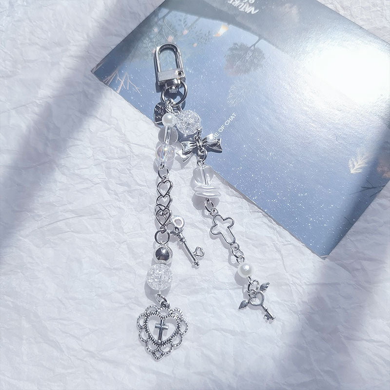 Beaded Bow Love Cross Keychain