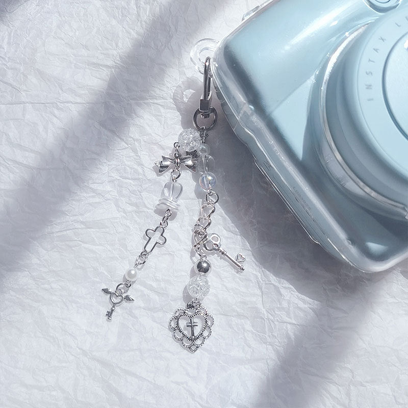 Beaded Bow Love Cross Keychain