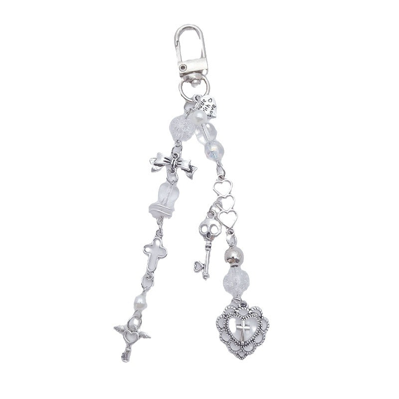 Beaded Bow Love Cross Keychain