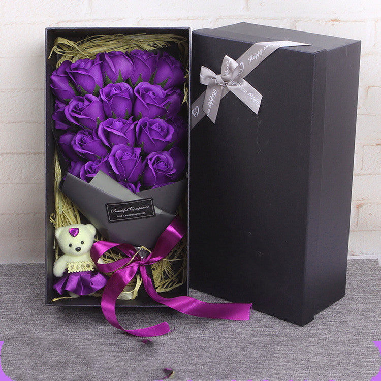 Bouquet of Flowers With A Teddy Bear And Gift Box