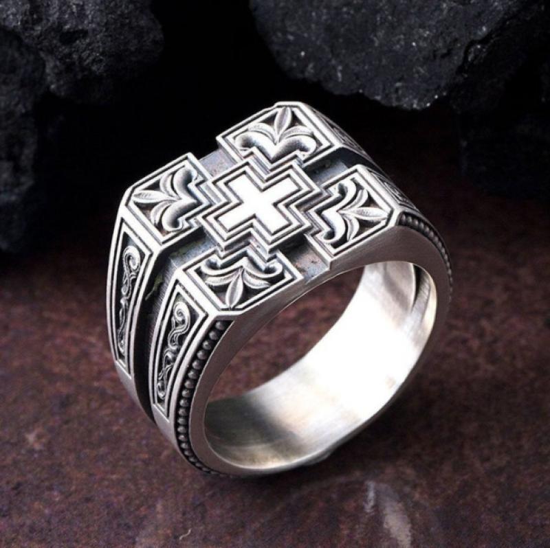 Plated Carved Cross Ring