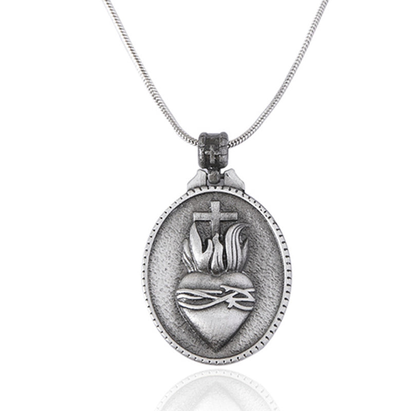 Jesus Sacred Heart Cross Pendant Necklace Ring Jewelry Set