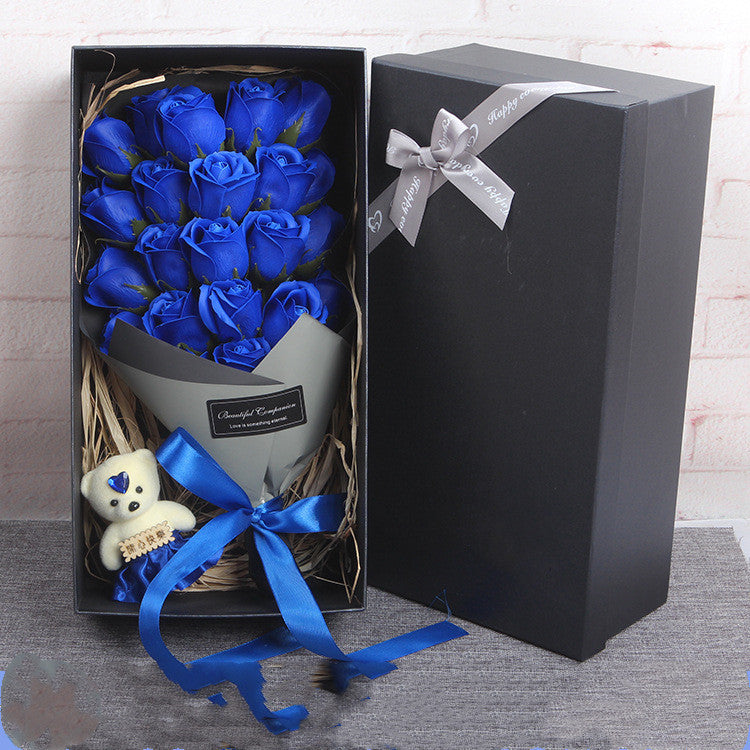 Bouquet of Flowers With A Teddy Bear And Gift Box