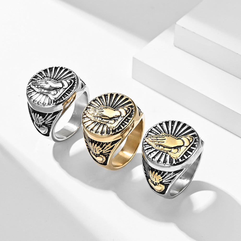 Prayer Hands Stainless Steel Ring