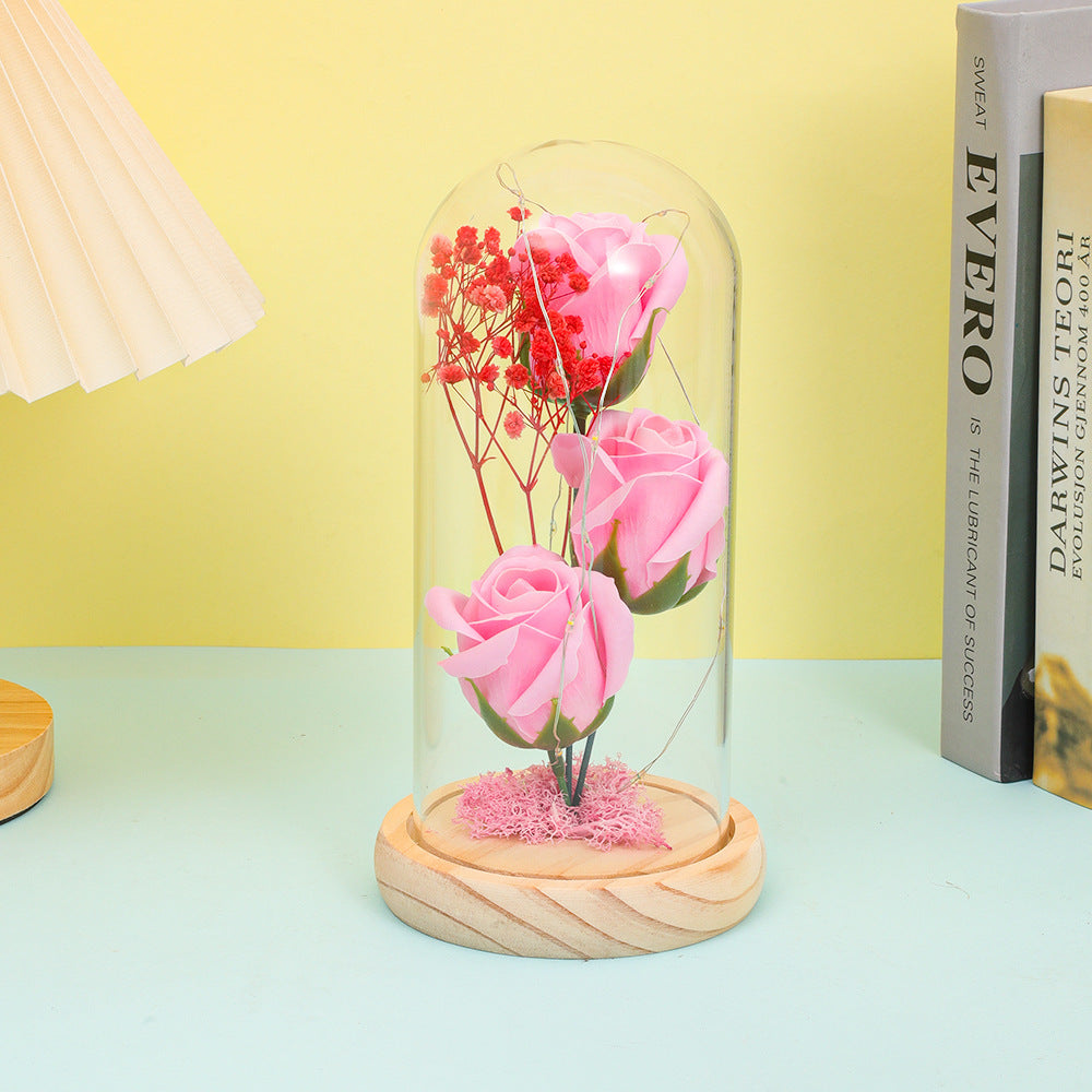Soap Flower Bouquet In A Glass Dome