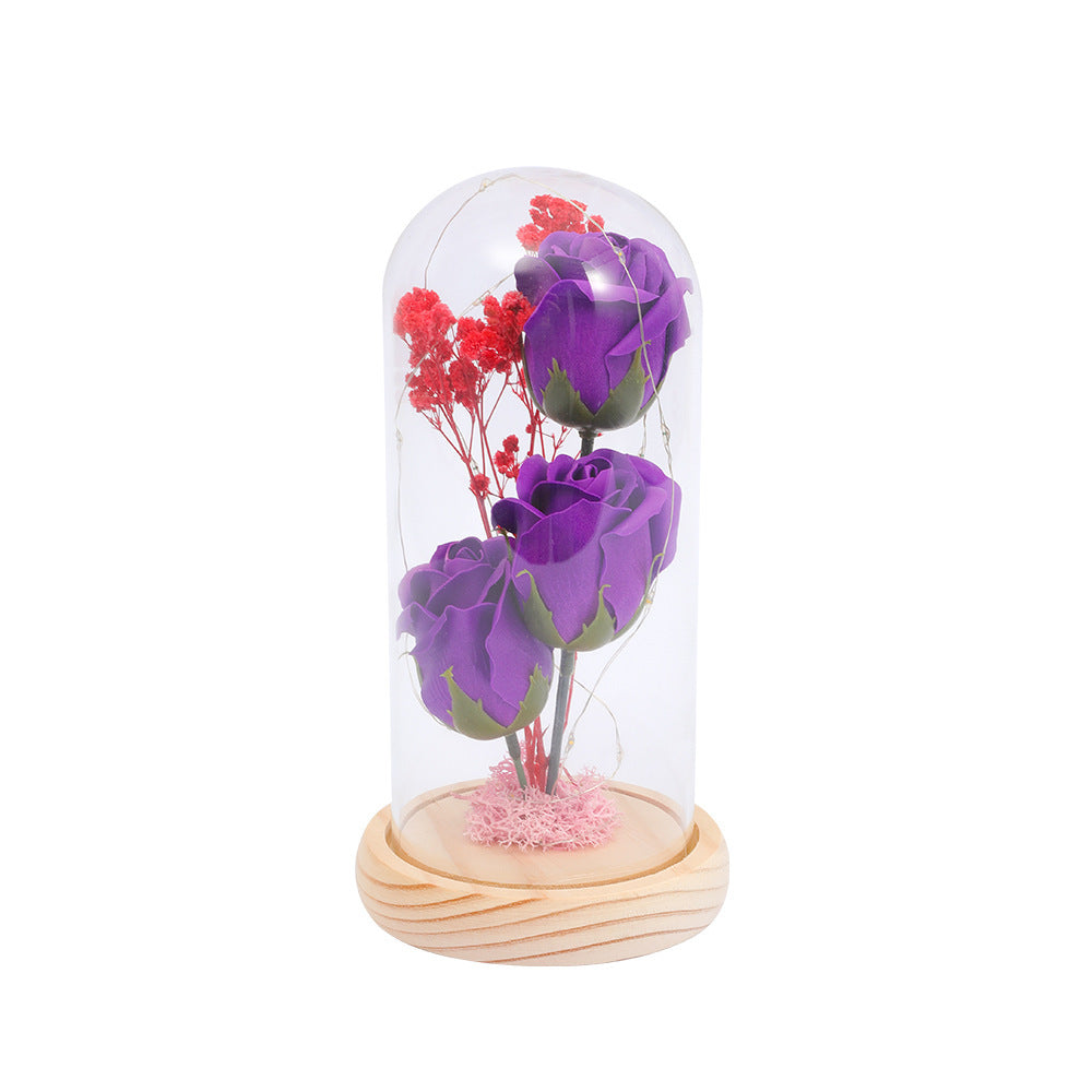 Soap Flower Bouquet In A Glass Dome
