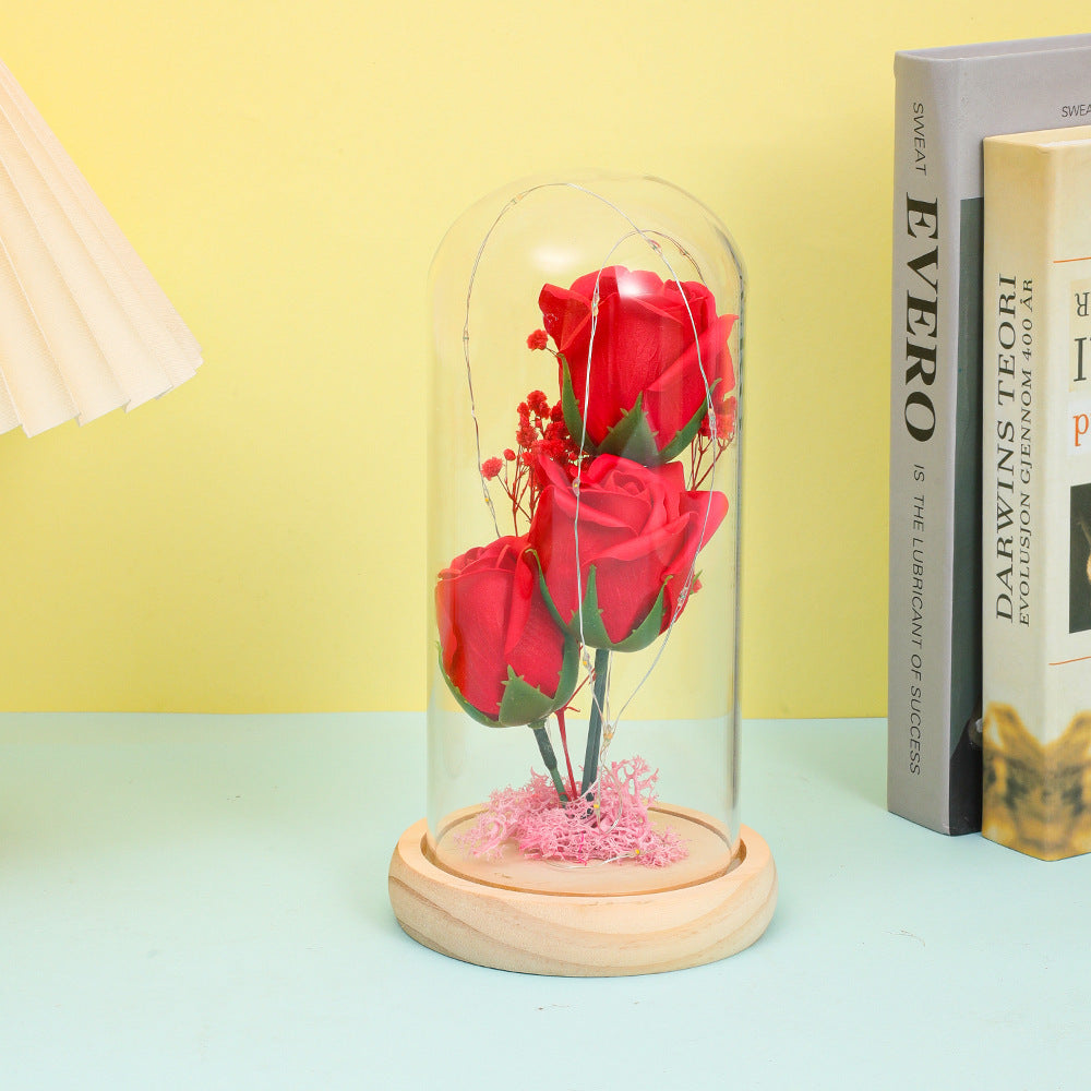 Soap Flower Bouquet In A Glass Dome