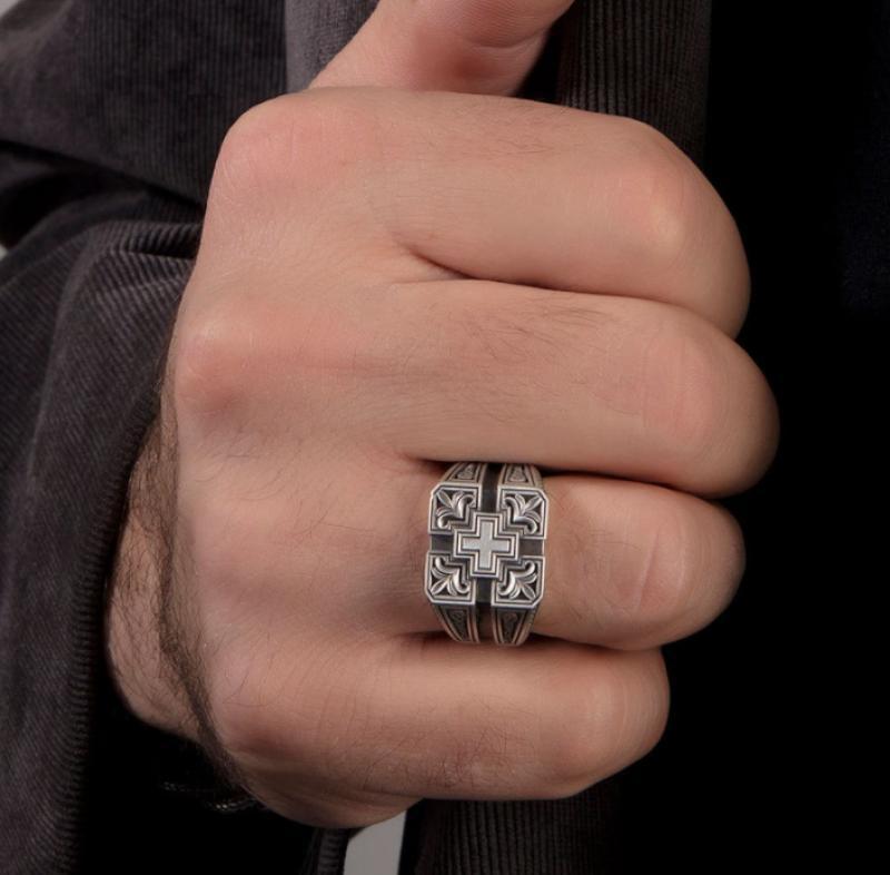 Plated Carved Cross Ring